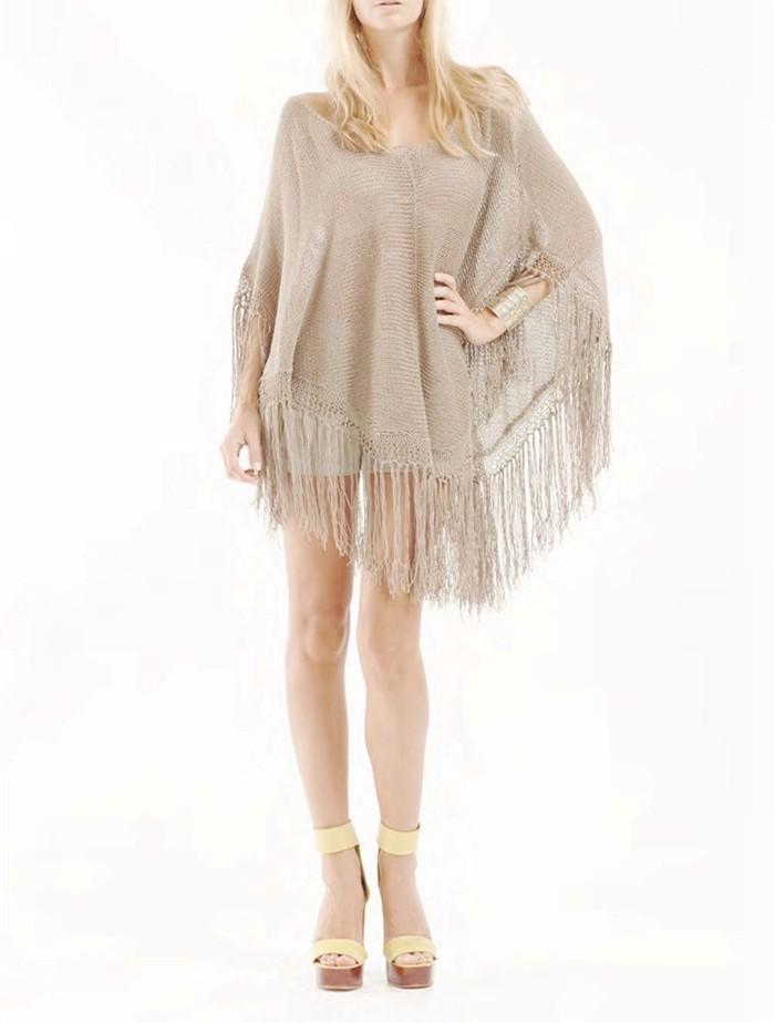 F4564 Women Sexy Crochet Tassel Cloak Swimwear Bikini Cover Up Knit Beach Dress